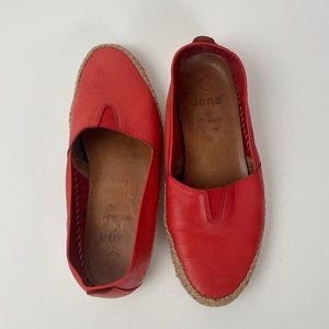 Jana Red Orange Leather Espadrille Slip On Flats, Size 9.5 (EU41)